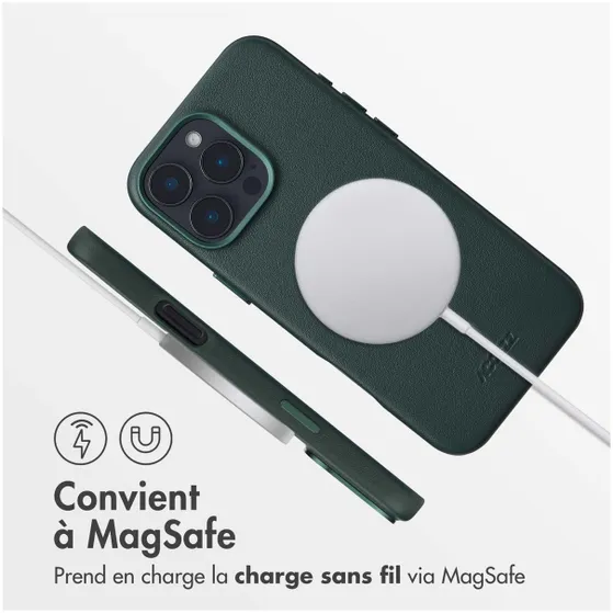 Accezz MagSafe Leather Backcover voor iPhone 16 Pro Max Donkergroen