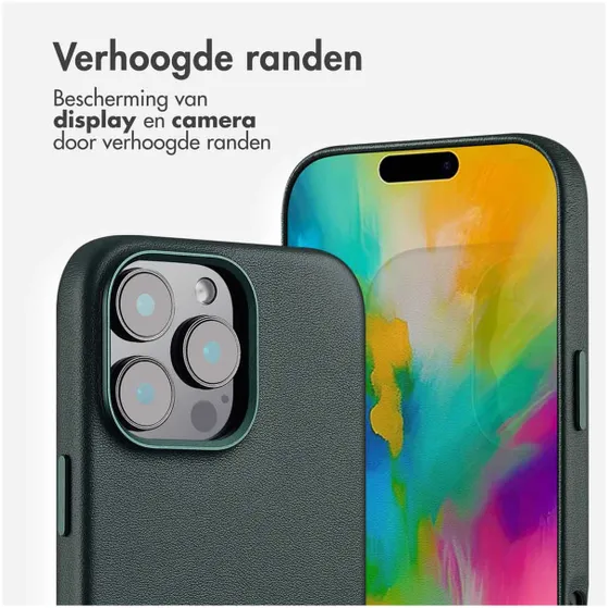 Accezz MagSafe Leather Backcover voor iPhone 16 Pro Max Donkergroen