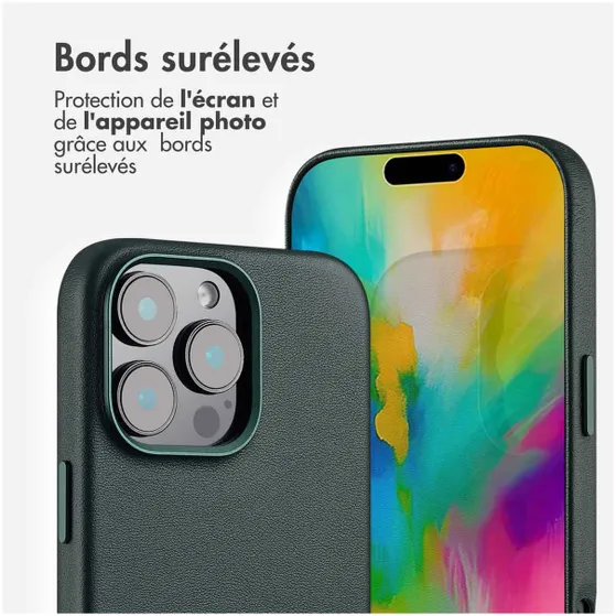 Accezz MagSafe Leather Backcover voor iPhone 16 Pro Max Donkergroen