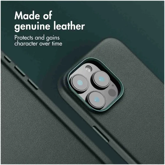 Accezz MagSafe Leather Backcover voor iPhone 16 Pro Max Donkergroen