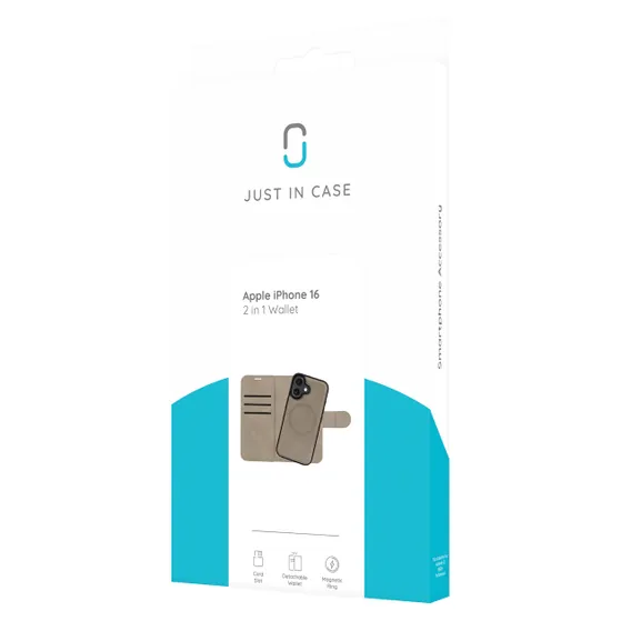 Just in Case Wallet Case 2 in 1 MagSafe voor Apple iPhone 16 Taupe
