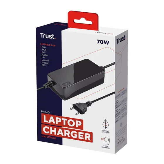 Trust Primo Universele 70W-laptopoplader Zwart