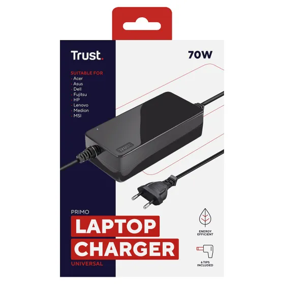 Trust Primo Universele 70W-laptopoplader Zwart