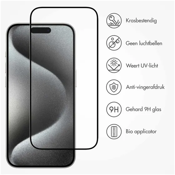 Accezz Gehard Glas Full Cover Screenprotector met applicator iPhone 15 Transparant