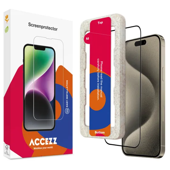 Accezz Gehard Glas Full Cover Screenprotector met applicator iPhone 15 Pro Transparant