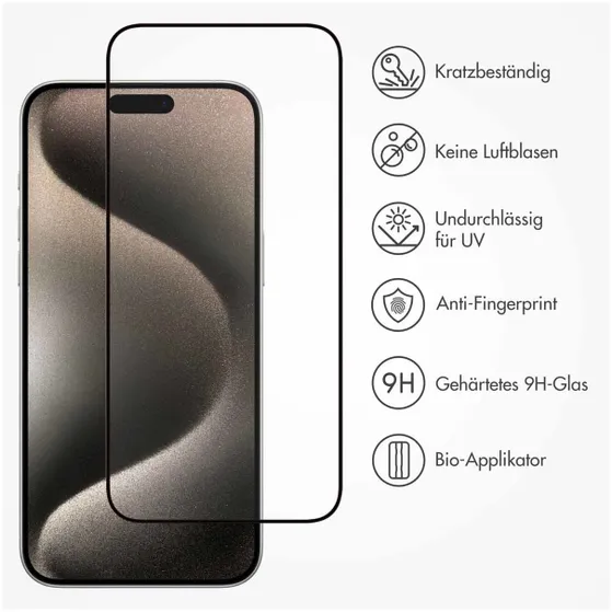Accezz Gehard Glas Full Cover Screenprotector met applicator iPhone 15 Pro Transparant