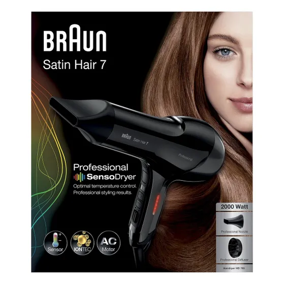 Braun HD785 Satin-Hair 7 professional nozzle + Diffuser Zwart