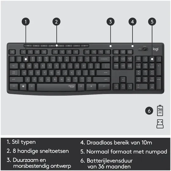 Logitech MK295 Silent Draadloze Toetsenbord en Muis QWERTY Zwart