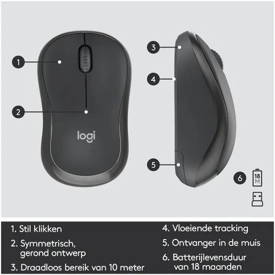 Logitech MK295 Silent Draadloze Toetsenbord en Muis QWERTY Zwart