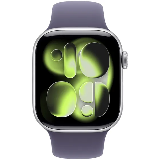 Apple Watch Series 11 GPS + Cellular 42mm Silver Aluminium Case met Purple Fog Sport Band - M/L Zilver