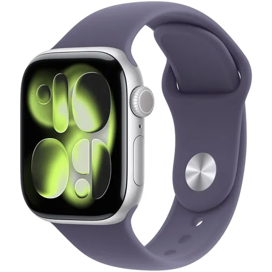 Apple Watch Series 11 GPS + Cellular 42mm Silver Aluminium Case met Purple Fog Sport Band - M/L Zilver