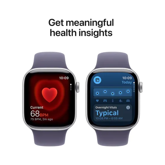 Apple Watch Series 11 GPS + Cellular 42mm Silver Aluminium Case met Purple Fog Sport Band - M/L Zilver