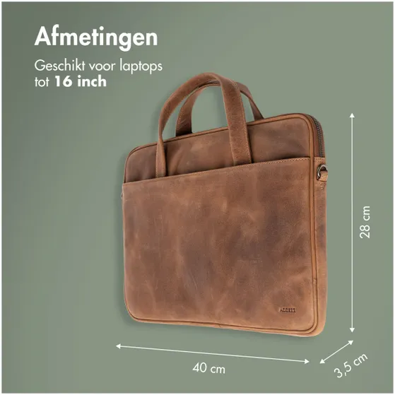 Accezz Leather Laptoptas 16 inch Bruin