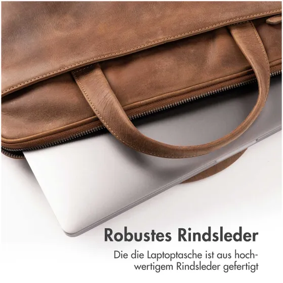 Accezz Leather Laptoptas 16 inch Bruin