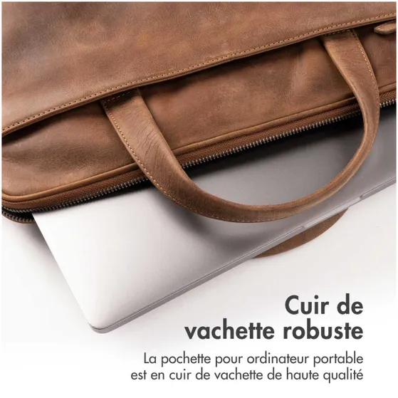 Accezz Leather Laptoptas 16 inch Bruin
