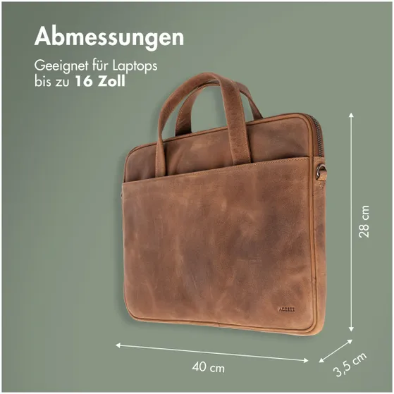 Accezz Leather Laptoptas 16 inch Bruin