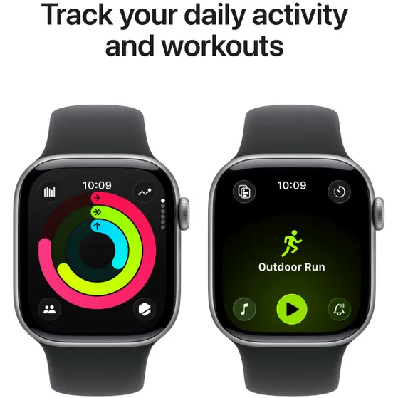 Apple Watch Series 11 GPS + Cellular 42mm Space Grey Aluminium Case met Black Sport Band - S/M Spacegrijs