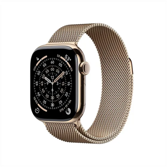 Apple Watch Series 11 GPS + Cellular 42mm Gold Titanium Case met Gold Milanese Loop Titanium