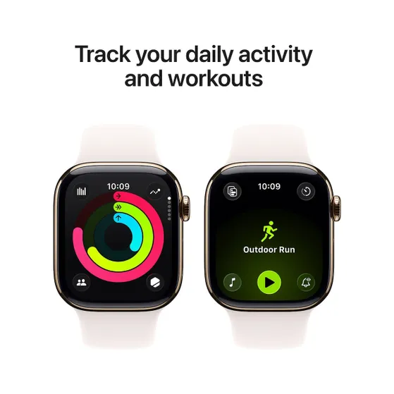 Apple Watch Series 11 GPS + Cellular 42mm Gold Titanium Case met Light Blush Sport Band - M/L Titanium