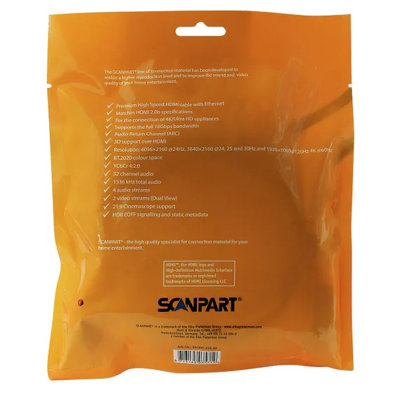 Scanpart Premium High Speed HDMI kabel met Ethernet 3.0m 4K60Hz 18Gbps