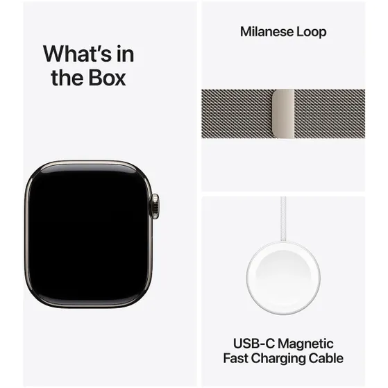 Apple Watch Series 11 GPS + Cellular 42mm Natural Titanium Case met Natural Milanese Loop Titanium