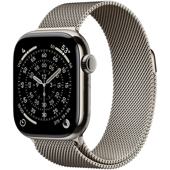 Apple Watch Series 11 GPS + Cellular 42mm Natural Titanium Case met Natural Milanese Loop Titanium