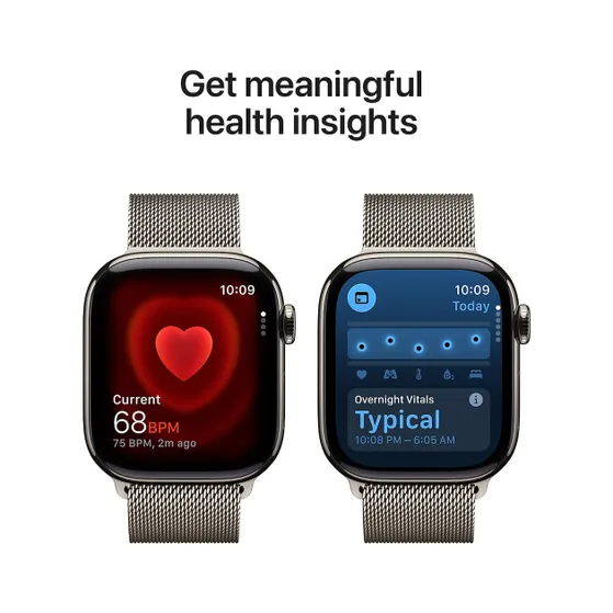 Apple Watch Series 11 GPS + Cellular 42mm Natural Titanium Case met Natural Milanese Loop Titanium