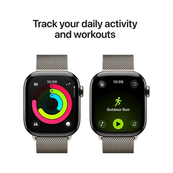 Apple Watch Series 11 GPS + Cellular 42mm Natural Titanium Case met Natural Milanese Loop Titanium