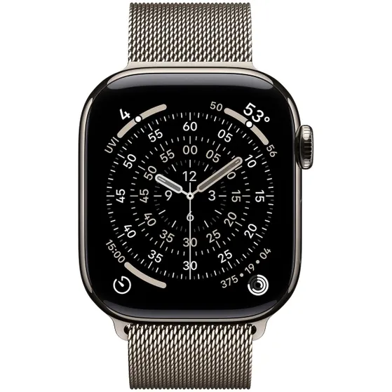 Apple Watch Series 11 GPS + Cellular 42mm Natural Titanium Case met Natural Milanese Loop Titanium