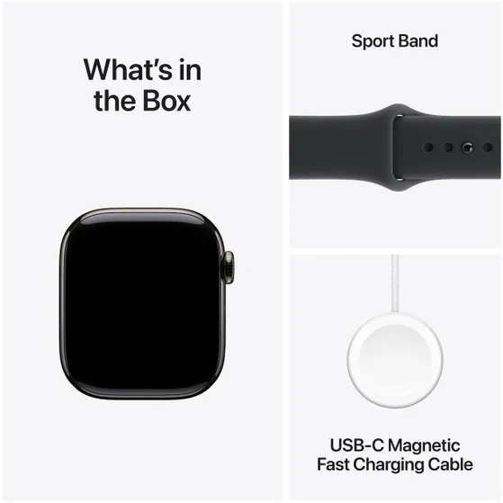 Apple Watch Series 11 GPS + Cellular 42mm Slate Titanium Case met Black Sport Band - M/L Titanium