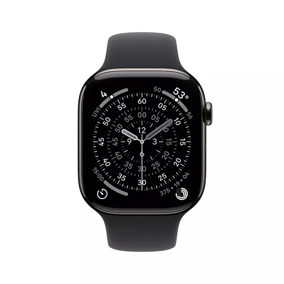 Apple Watch Series 11 GPS + Cellular 42mm Slate Titanium Case met Black Sport Band - S/M Titanium