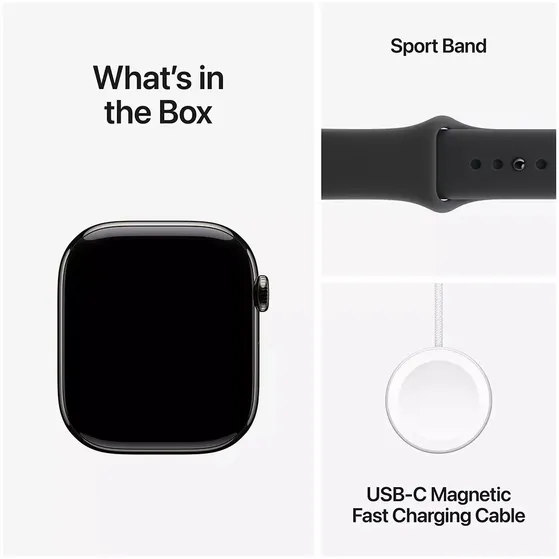 Apple Watch Series 11 GPS + Cellular 42mm Slate Titanium Case met Black Sport Band - S/M Titanium