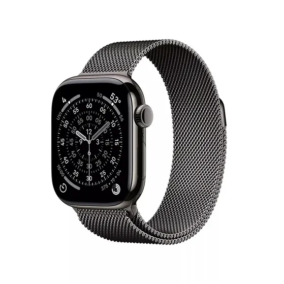 Apple Watch Series 11 GPS + Cellular 42mm Slate Titanium Case met Slate Milanese Loop Titanium