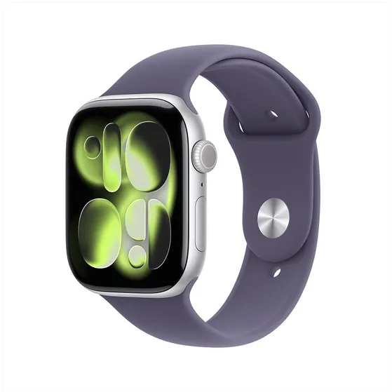 Apple Watch Series 11 GPS + Cellular 46mm Silver Aluminium Case met Purple Fog Sport Band - M/L Zilver