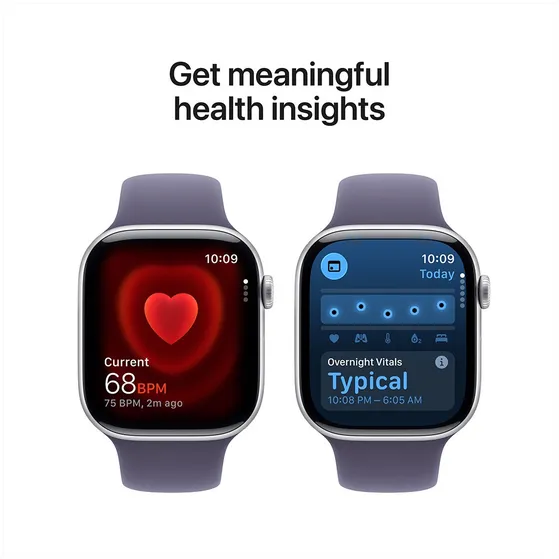 Apple Watch Series 11 GPS + Cellular 46mm Silver Aluminium Case met Purple Fog Sport Band - M/L Zilver