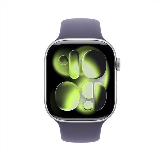 Apple Watch Series 11 GPS + Cellular 46mm Silver Aluminium Case met Purple Fog Sport Band - M/L Zilver