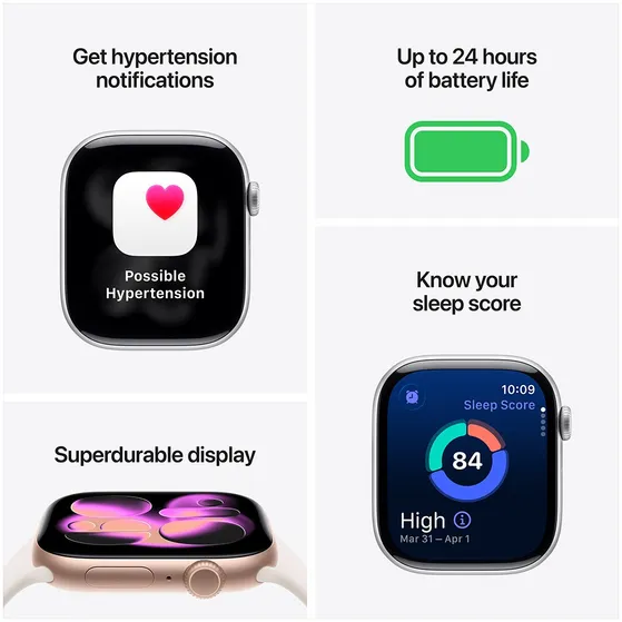 Apple Watch Series 11 GPS + Cellular 46mm Silver Aluminium Case met Purple Fog Sport Band - M/L Zilver