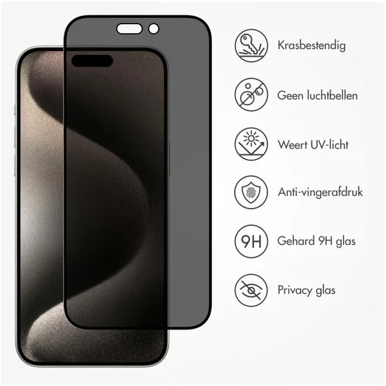 Accezz Gehard Glas Privacy Screenprotector iPhone 15 Pro Transparant