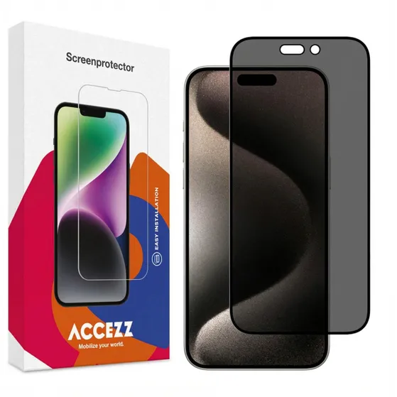 Accezz Gehard Glas Privacy Screenprotector iPhone 15 Pro Transparant