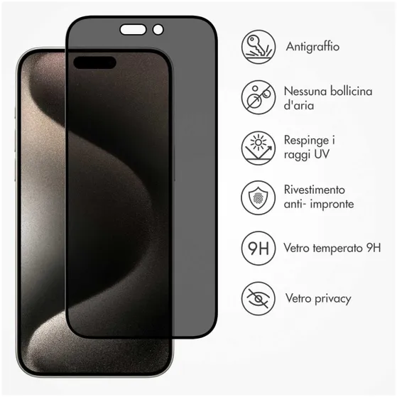 Accezz Gehard Glas Privacy Screenprotector iPhone 15 Pro Transparant
