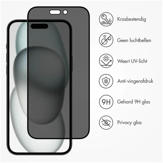 Accezz Gehard Glas Privacy Screenprotector iPhone 15 Transparant