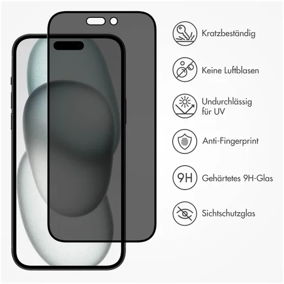 Accezz Gehard Glas Privacy Screenprotector iPhone 15 Transparant