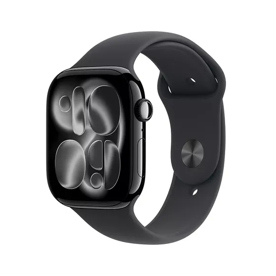 Apple Watch Series 11 GPS + Cellular 46mm Jet Black Aluminium Case met Black Sport Band - M/L Zwart