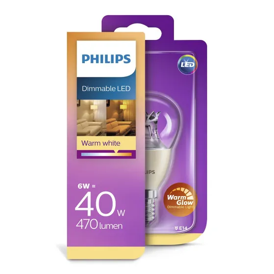Philips LED lamp E14 6W 470Lm kogel helder dimbaar