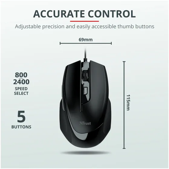Trust Voca Comfortabele muis Zwart