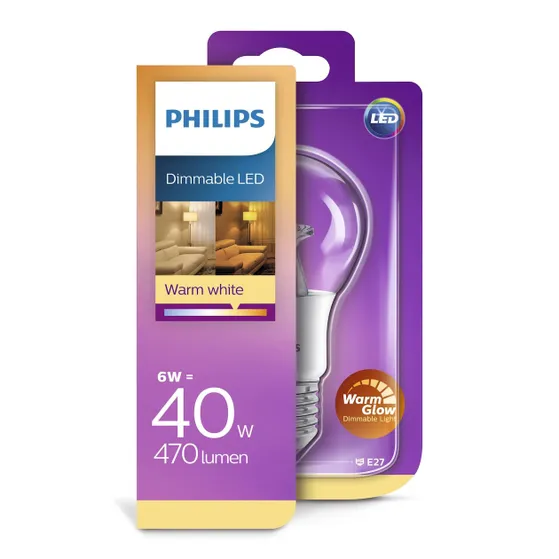 Philips LED lamp E27 6W 470Lm peer helder dimbaar