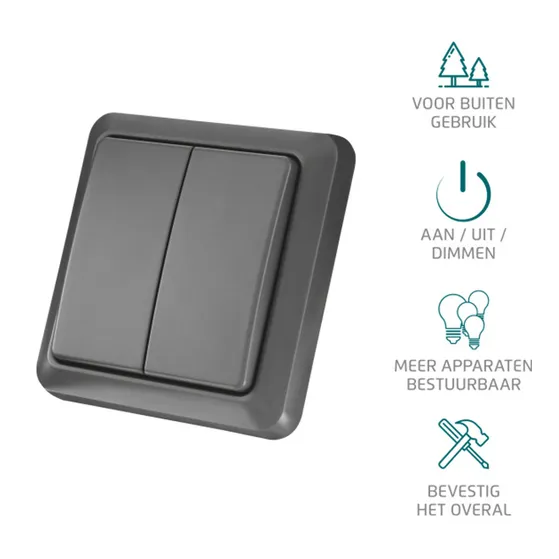 KlikAanKlikUit AGST-8802 Dubbele wandschakelaar buiten Grijs