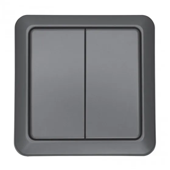 KlikAanKlikUit AGST-8802 Dubbele wandschakelaar buiten Grijs