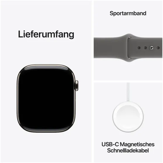 Apple Watch Series 11 GPS + Cellular 46mm Natural Titanium Case met Stone Grey Sport Band - S/M Titanium