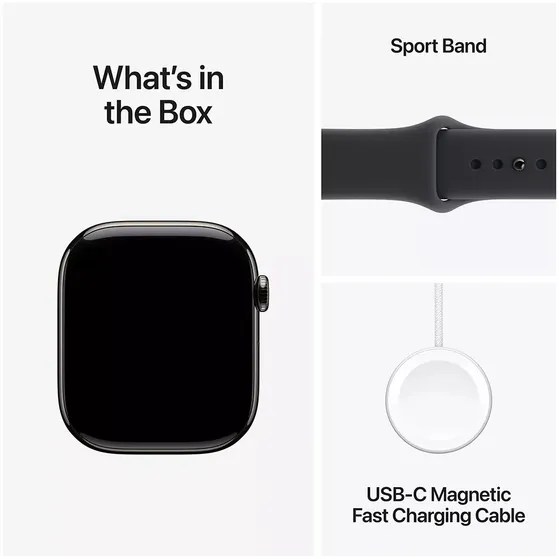 Apple Watch Series 11 GPS + Cellular 46mm Slate Titanium Case met Black Sport Band - S/M Titanium